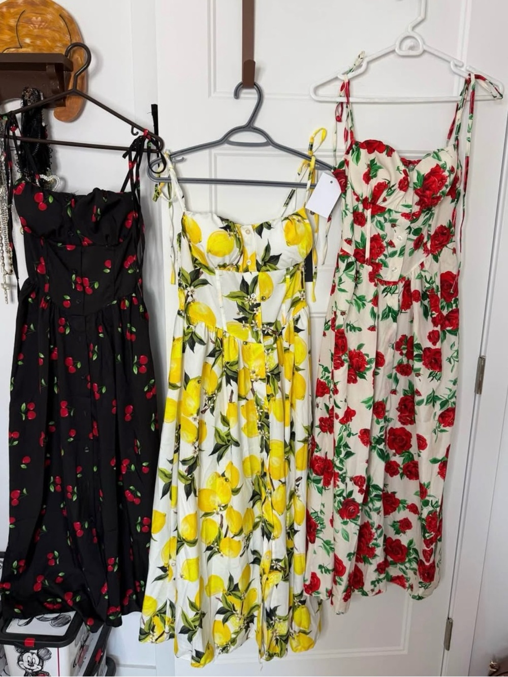 Set of 3 Dress - Yellow Lemon, black and red Print Sundress with Tie Straps